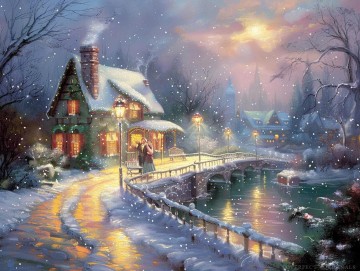 Landscapes Painting - Style of Thomas Kinkade Oil Painting Landscape Original Art 122 Happy New Year